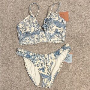Shade & Shore Tropical Blue and Cream Bikini